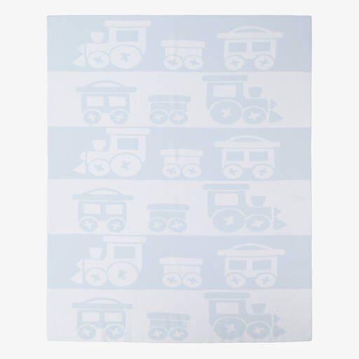 Kissy Kissy-Baby Boys Blue Train Knit Blanket (95cm) | Childrensalon
