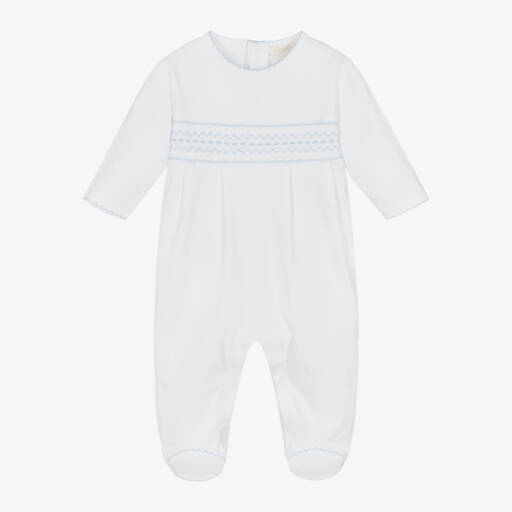 Kissy Kissy-Boys White Cotton Hand-Smocked Babygrow | Childrensalon