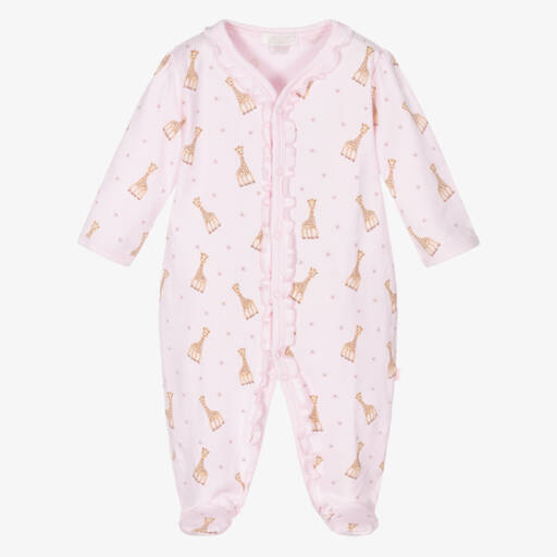 Kissy Kissy-Pink Pima Cotton Babygrow With Giraffe Print | Childrensalon