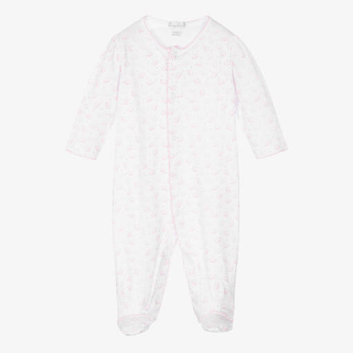 Kissy Kissy-White Pima Cotton Pink Ele-fun Print Babygrow | Childrensalon