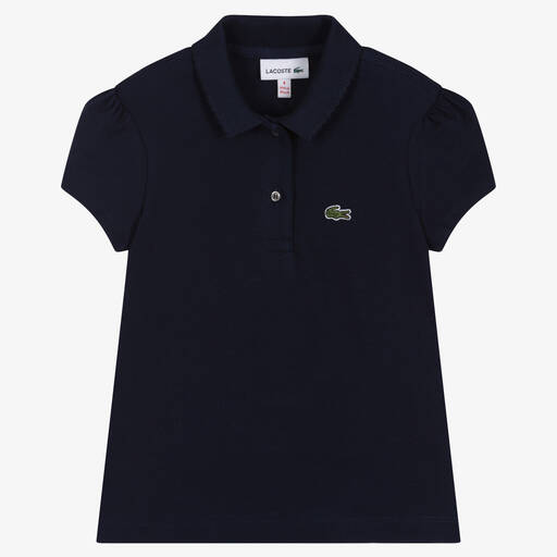 Lacoste-Girls Navy Blue Cotton Polo Shirt | Childrensalon