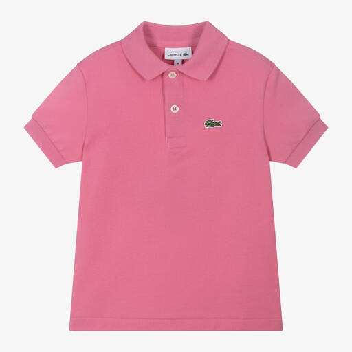 Lacoste-Pink Cotton Crocodile Polo Shirt | Childrensalon