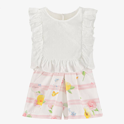 Lapin House Pink Flower Print Bow Shorts