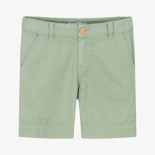 Laranjinha-Boys Green Cotton Twill Shorts | Childrensalon