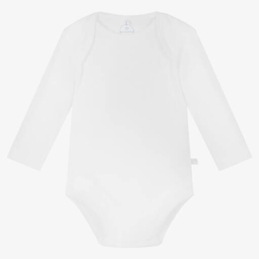 Laranjinha-White Cotton Jersey Long-Sleeved Bodyvest | Childrensalon