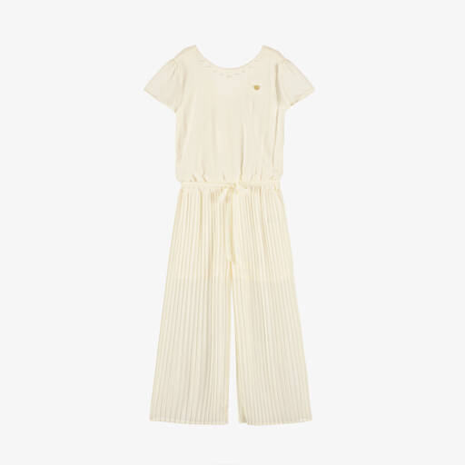 Pleated Chiffon Jumpsuit with Belt Ivory