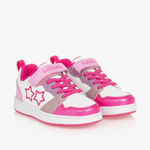 Lelli Kelly-Girls White & Pink Star Velcro Trainers | Childrensalon