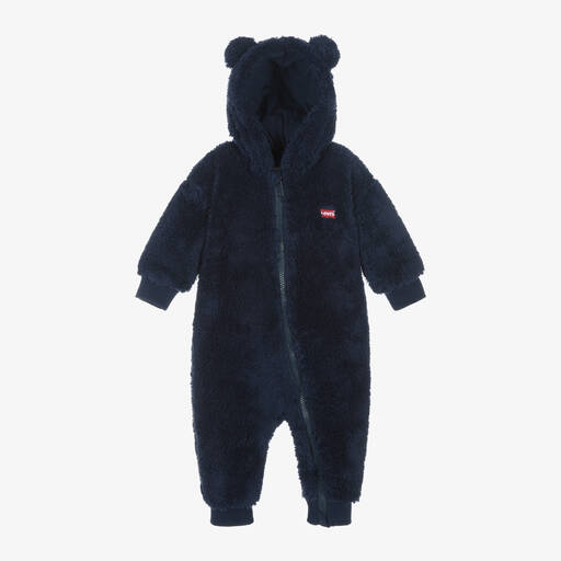 Levi's-Baby Boys Blue Sherpa Fleece Pramsuit | Childrensalon
