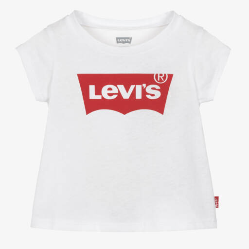 Levi's-Girls White Cotton T-Shirt With Batwing Logo | Childrensalon