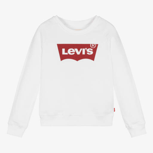 Levi's-Girls White Sweatshirt with Batwing Logo | Childrensalon