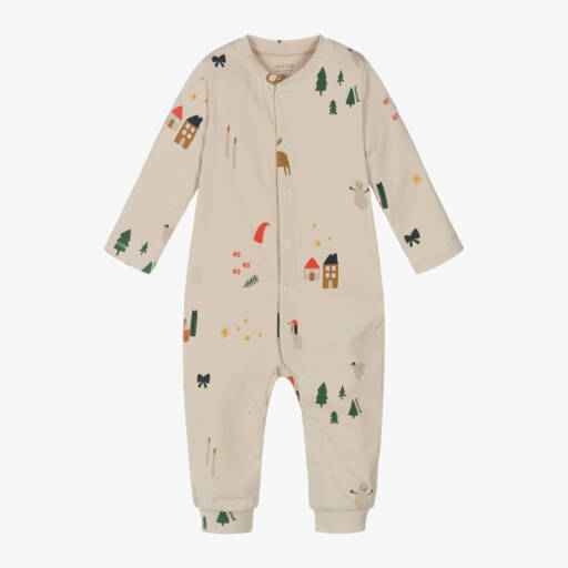 Liewood-Beige Cotton Christmas Babygrow | Childrensalon