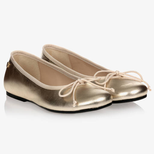 Manuela de Juan-Gold Leather Ballerina Flats | Childrensalon