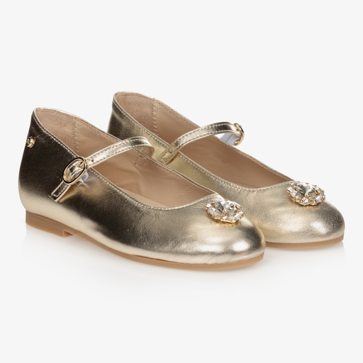 Manuela de Juan-Gold Leather Pumps | Childrensalon