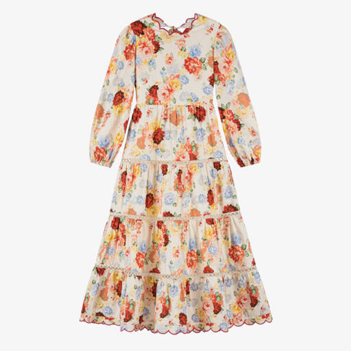 Marlo Kids-Girls Beige & Pink Cotton Maxi Dress | Childrensalon