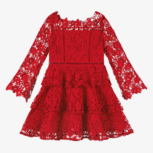 Marlo Kids-Girls Red Guipure Lace Dress | Childrensalon
