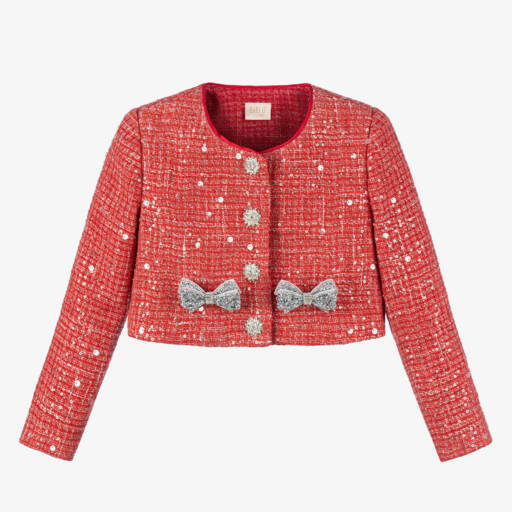 Marlo Kids-Girls Red Sequinned Tweed Jacket | Childrensalon
