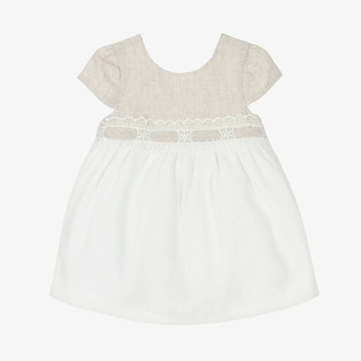 Mayoral Newborn-Girls Beige & Ivory Cotton & Linen Dress | Childrensalon