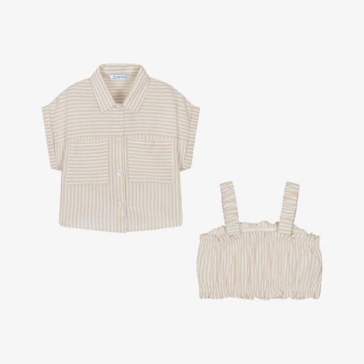 Mayoral 1211 Hazlenut Stripe Blouse and Short Set - Mayoral SS26 In Stock Now main image 0