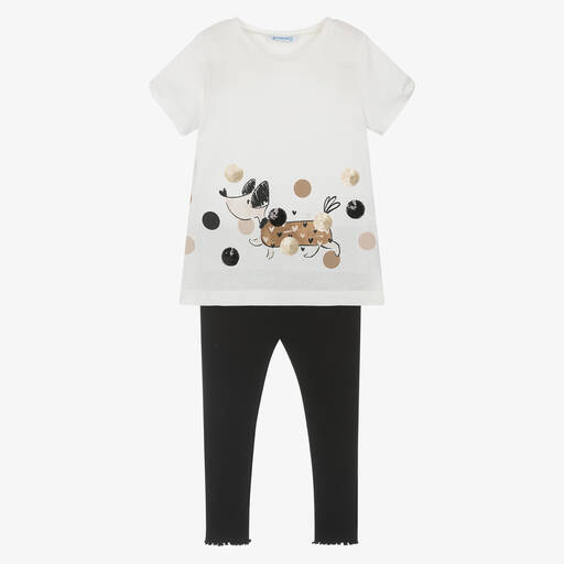 Mayoral-Girls Black & Ivory Cotton Leggings Set | Childrensalon