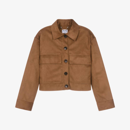 Mayoral-Girls Brown Faux Suede Jacket | Childrensalon