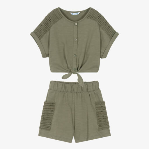 Mayoral - Girls Green T-Shirt & Floral Short Set main image 1