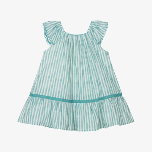 Mayoral-Girls Green Striped Cotton Dress | Childrensalon