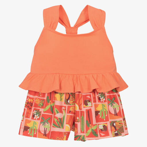 Mayoral-Girls Orange Jungle Print Shorts Set | Childrensalon