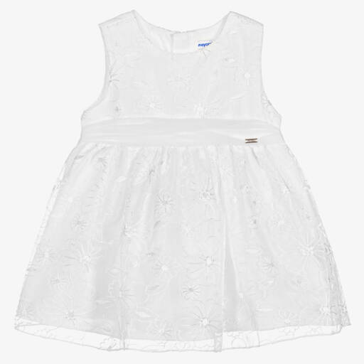 Mayoral-Girls White Organza Dress | Childrensalon