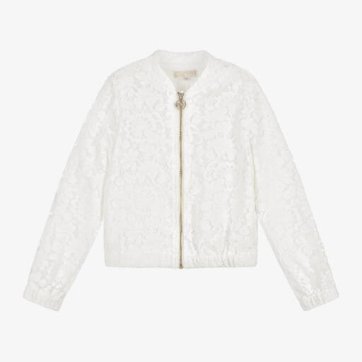 Michael Kors Kids-Girls Ivory Guipure Lace Zip-up Top | Childrensalon