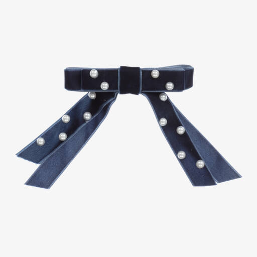 Milledeux-Navy Blue Velvet Bow Hair Clip (10cm) | Childrensalon