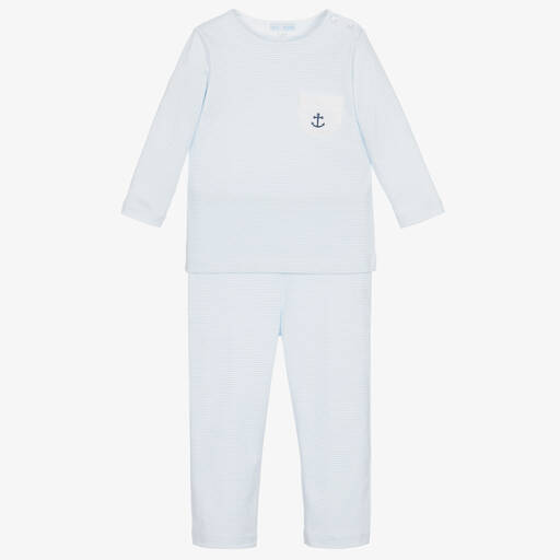 Mini-la-Mode-Boys Blue Pima Cotton Striped Pyjamas | Childrensalon