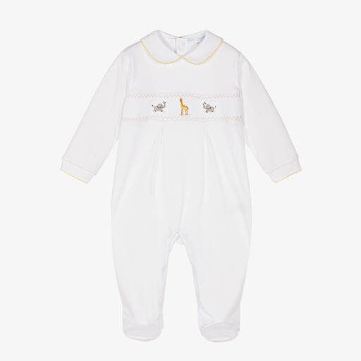 Mini-la-Mode-Hand-Smocked White Pima Cotton Babygrow | Childrensalon