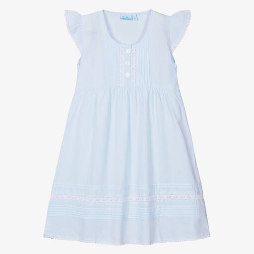 Mini Lunn-Girls Blue Cotton Nightdress | Childrensalon