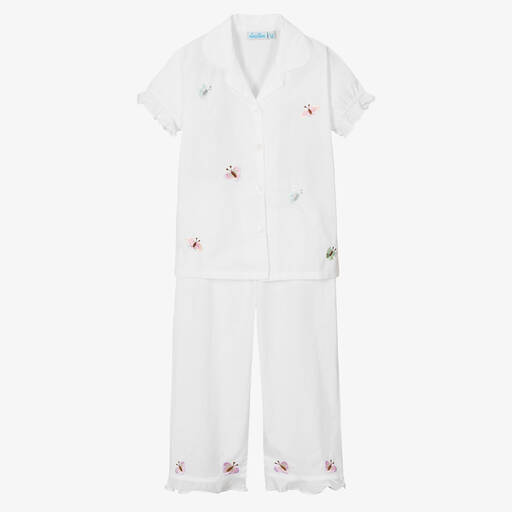 Mini Lunn-Girls White Cotton Butterfly Pyjamas | Childrensalon