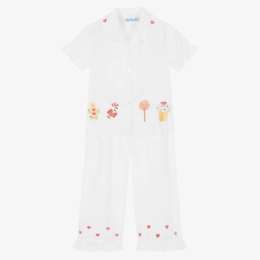 Mini Lunn-Girls White Embroidered Cotton Pyjamas | Childrensalon
