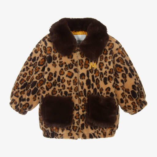 Mini Rodini-Brown Leopard Print Faux Fur Jacket | Childrensalon