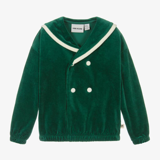 Mini Rodini-Girls Green Velour Sailor Sweatshirt | Childrensalon