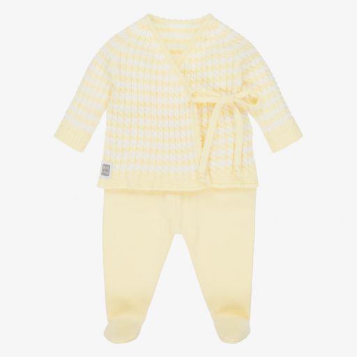Minutus-Yellow Knit 2 Piece Babygrow | Childrensalon