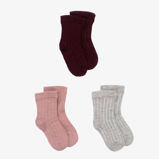 Minymo-Pink & Grey Socks (3 Pack) | Childrensalon