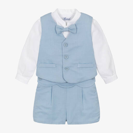 Miranda-Boys Blue Linen Shorts Set | Childrensalon