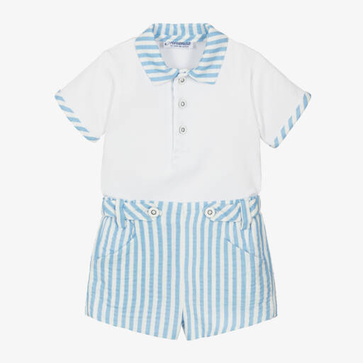 Miranda-Boys Blue Stripe Shorts Set | Childrensalon