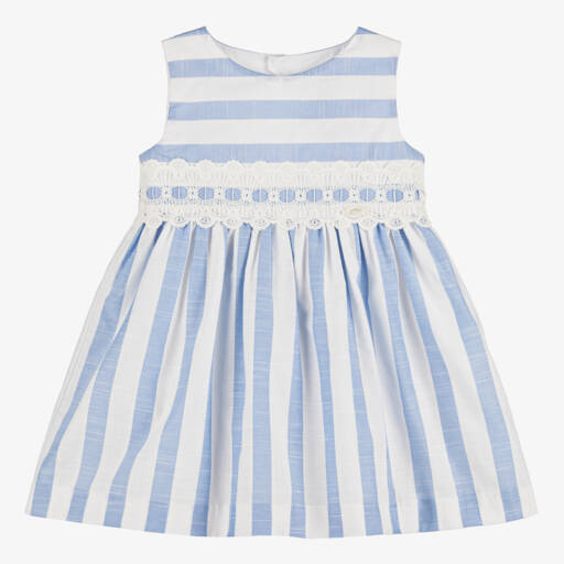Miranda-Girls Blue & White Striped Cotton Dress | Childrensalon