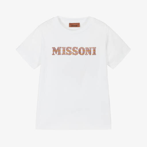 Missoni-Girls White Rhinestone T-Shirt | Childrensalon