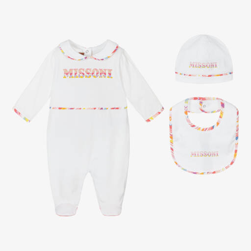 Missoni-Girls White Zigzag Cotton Babygrow Gift Set | Childrensalon