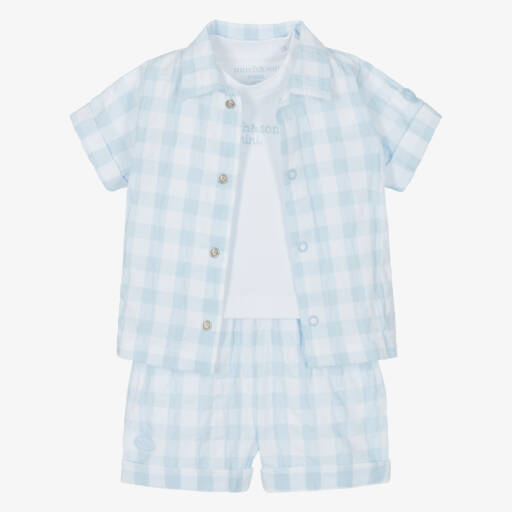 Mitch & Son-Baby Boys Blue Check Shorts Set | Childrensalon