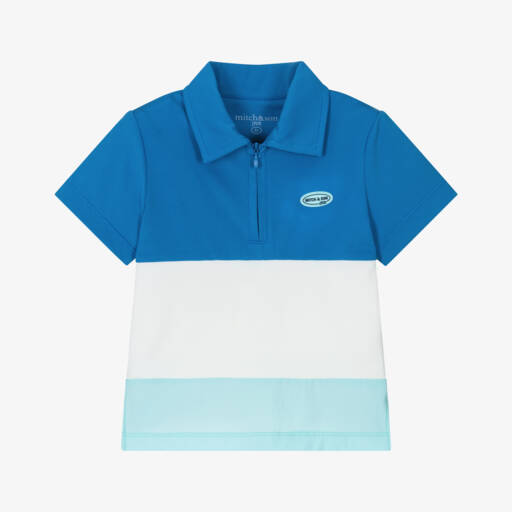 Mitch & Son-Boys Blue & White Colourblock Polo Shirt | Childrensalon