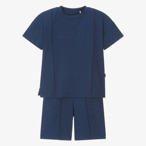 Mitch & Son-Boys Navy Blue Jersey Shorts Set | Childrensalon
