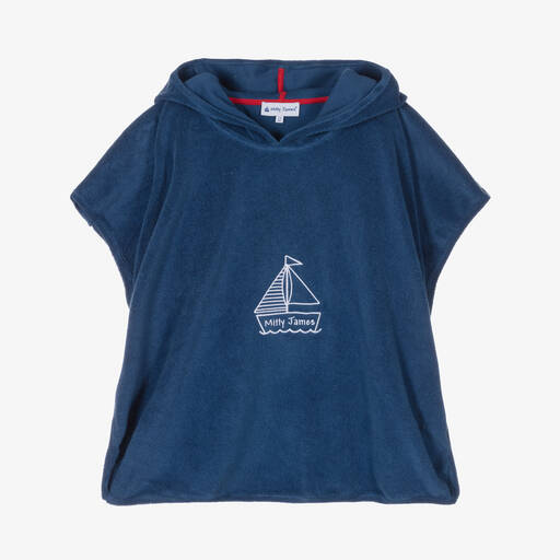 Mitty James-Boys Blue Towelling Boat Logo Poncho | Childrensalon