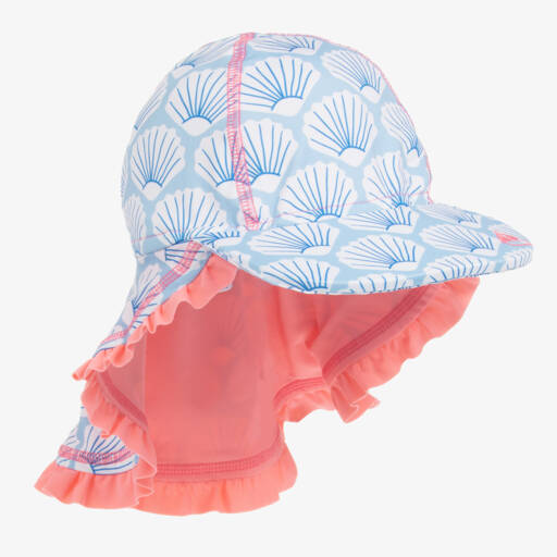 Mitty James-Girls Blue Shell Print Legionnaire Hat (UPF 50+) | Childrensalon
