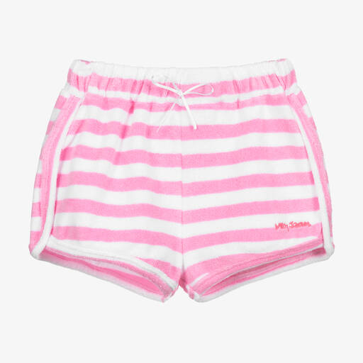 Mitty James-Girls Pink Striped Cotton Towelling Shorts | Childrensalon